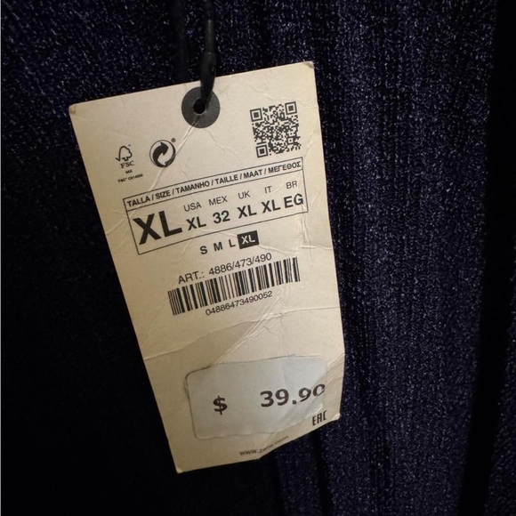 Zara Navy Blue Sheer Pleated Blouse | xL | NWT - Picture 5 of 7